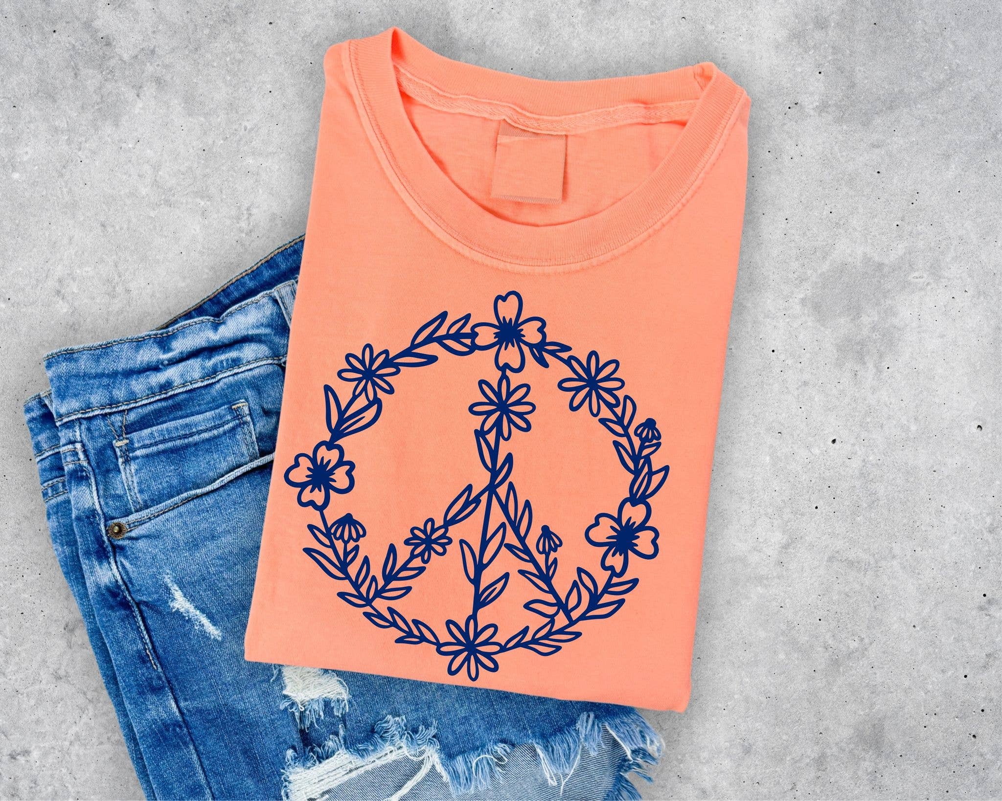 Coral Floral & Peace Sign Tee