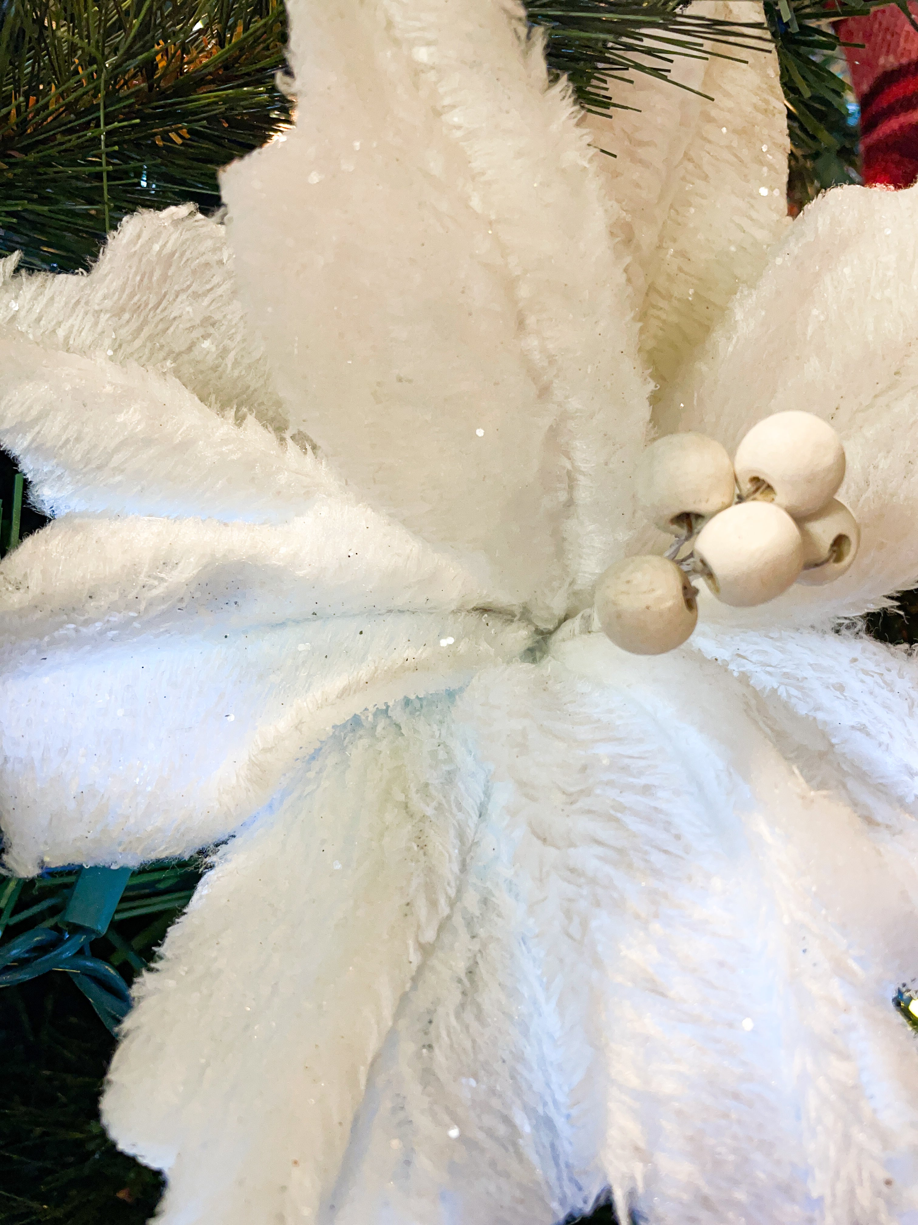White Furry Poinsettia Pick