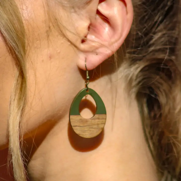 Avocado Green Hollow Teardrop Earrings