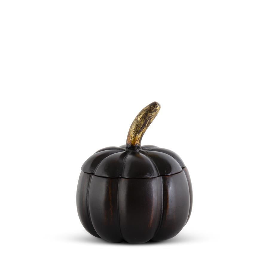 Black Mango Wood Lidded Pumpkin with Gold Stem