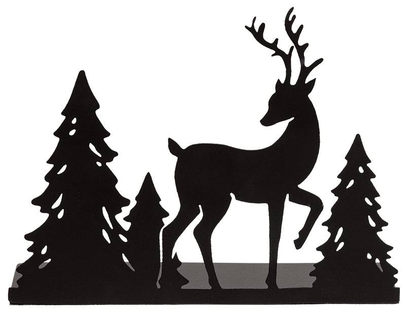 Black Metal Woodland Forest & Reindeer Candle Plate