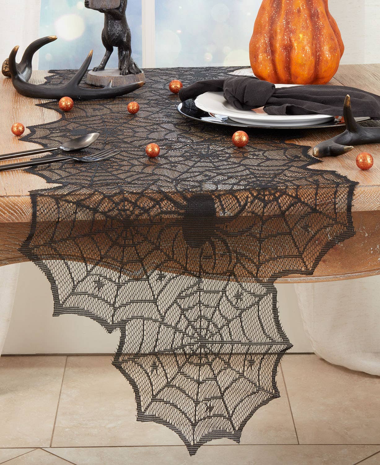 Black Halloween Spiderweb Net Table Runner
