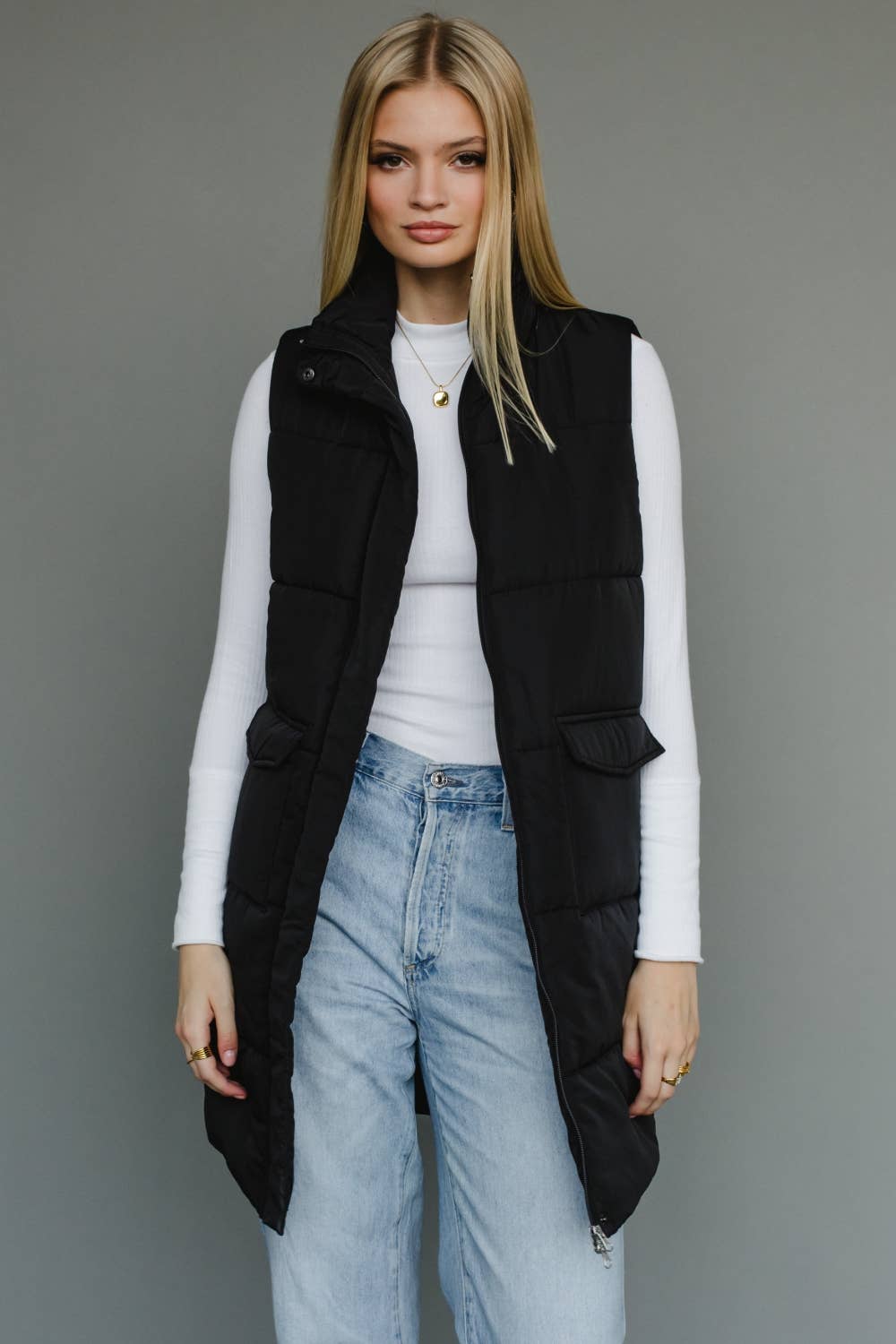 Black Long Puffer Vest