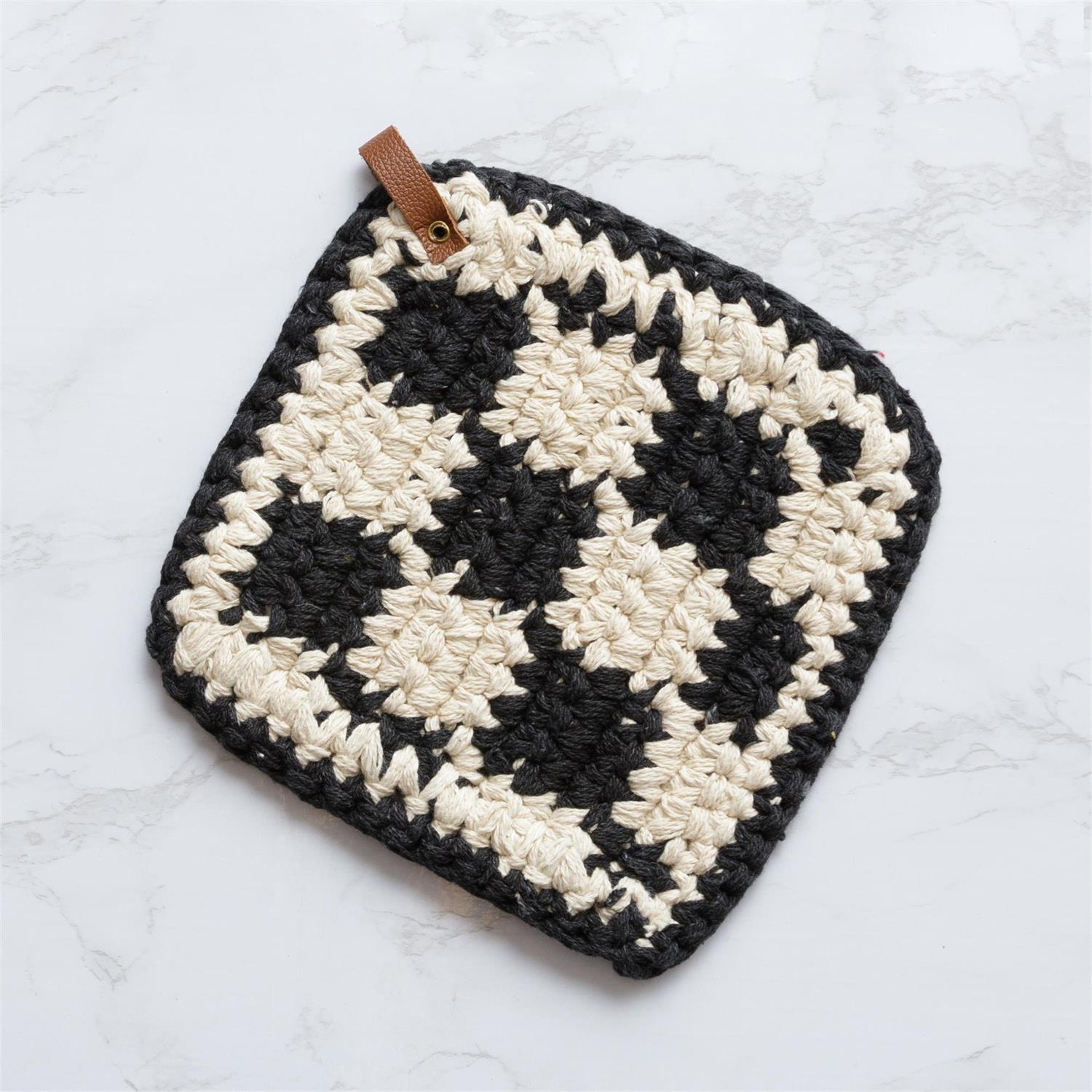 Black & Natural Knit Potholder