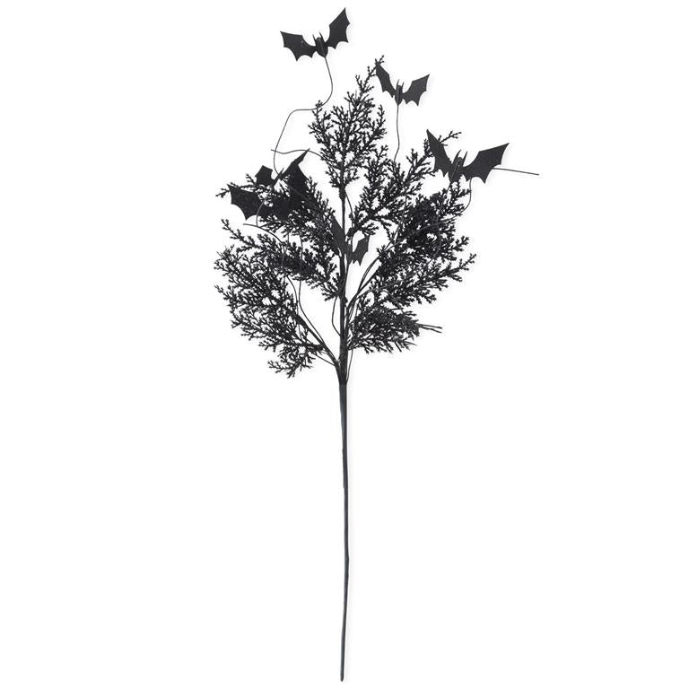 Black w/Purple Glitter Pine & Bat Spray Pick