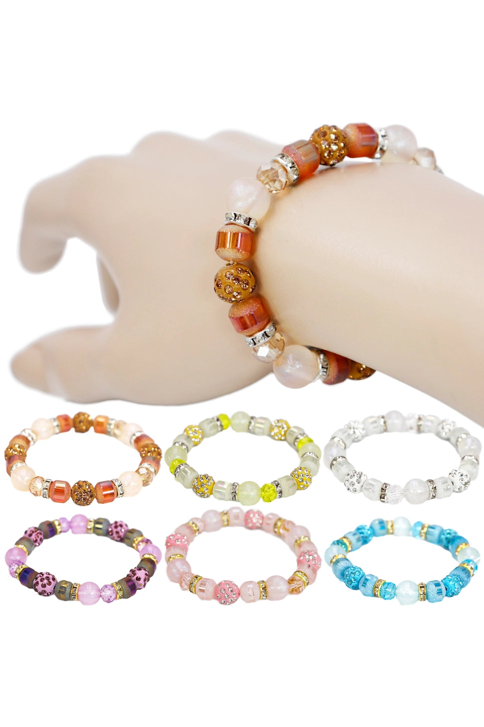 Bling Orb Marble Glass Beaded Stretch Bracelet