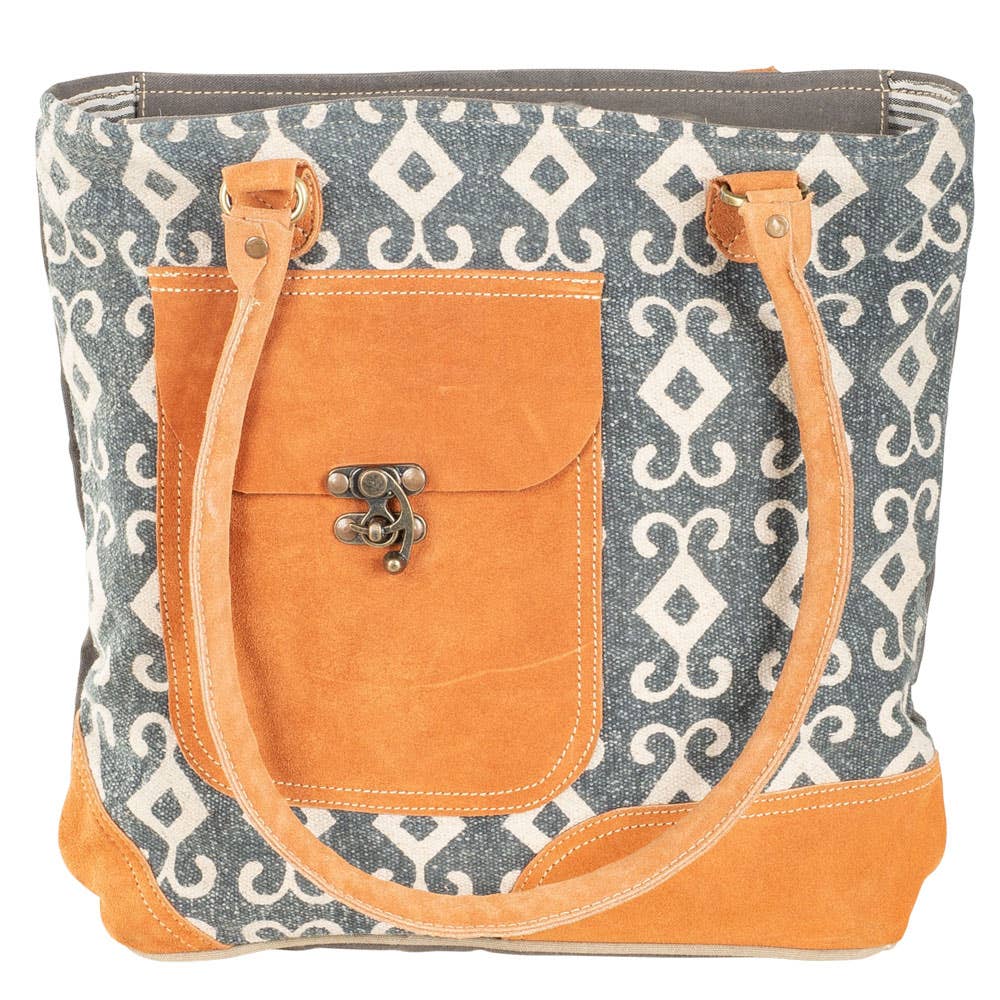 Blue-Gray Handbag With Latch