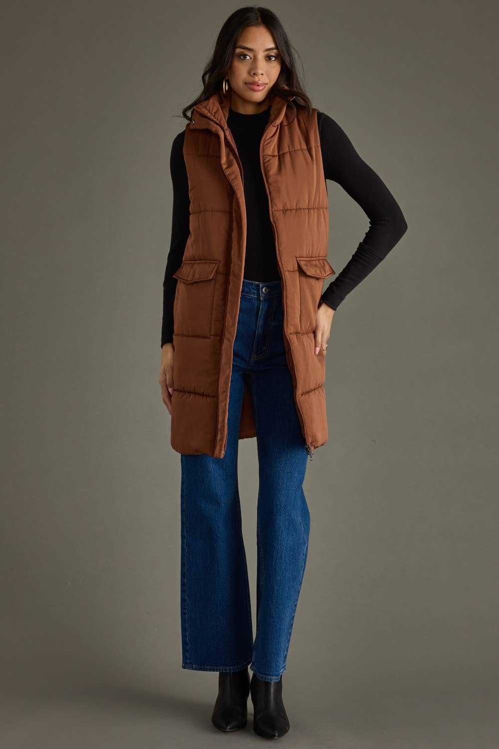 Brown Long Puffer Vest