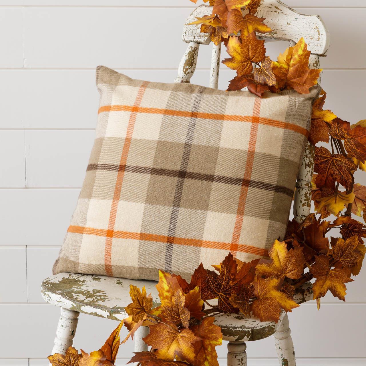 Brushed Orange & Tan Plaid Pillow