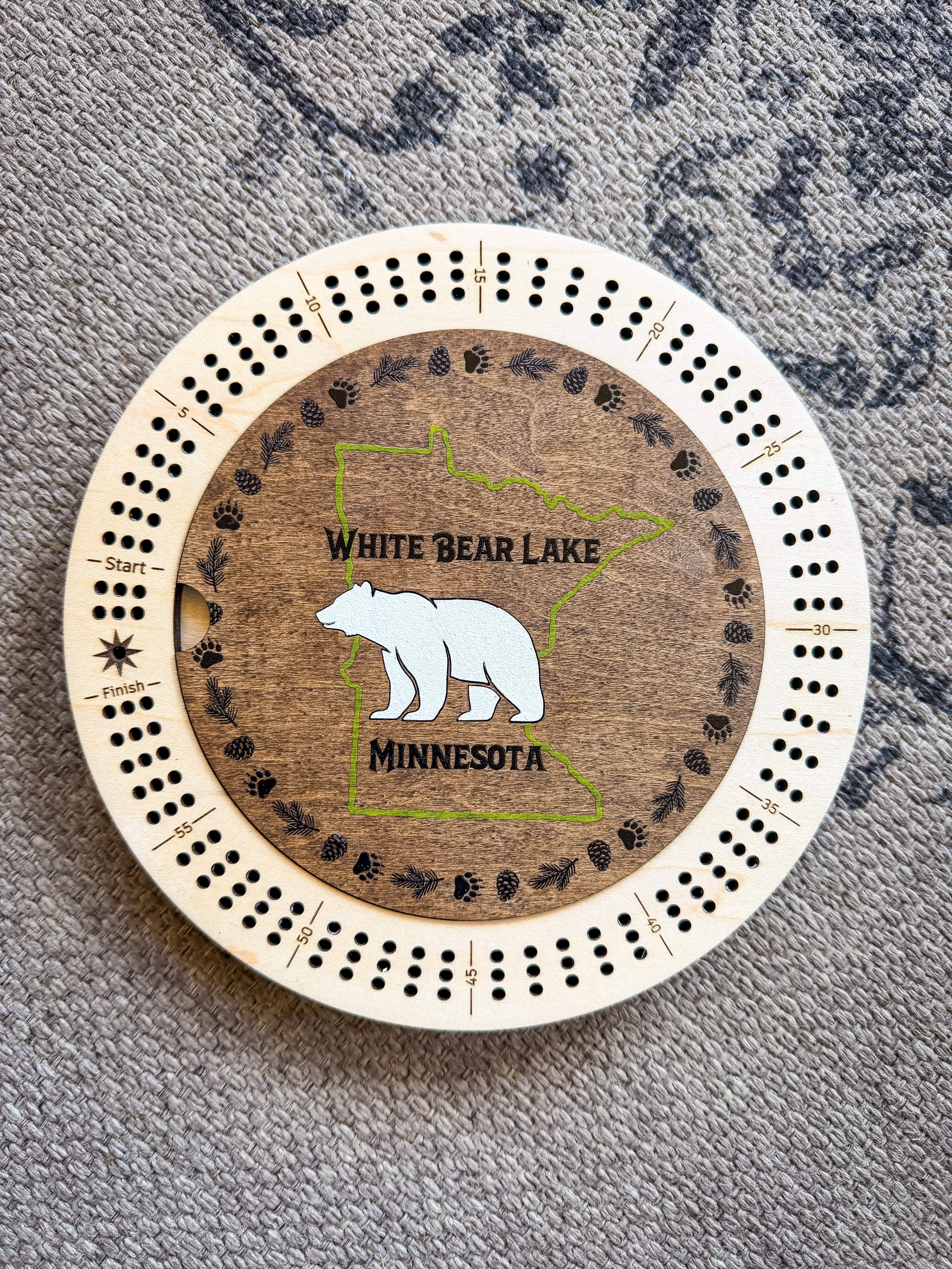 White Bear & MN Outline Cribbage Board