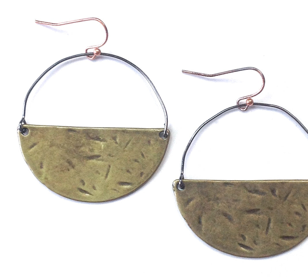 Gold Hammered Half Circle Hoop Earrings