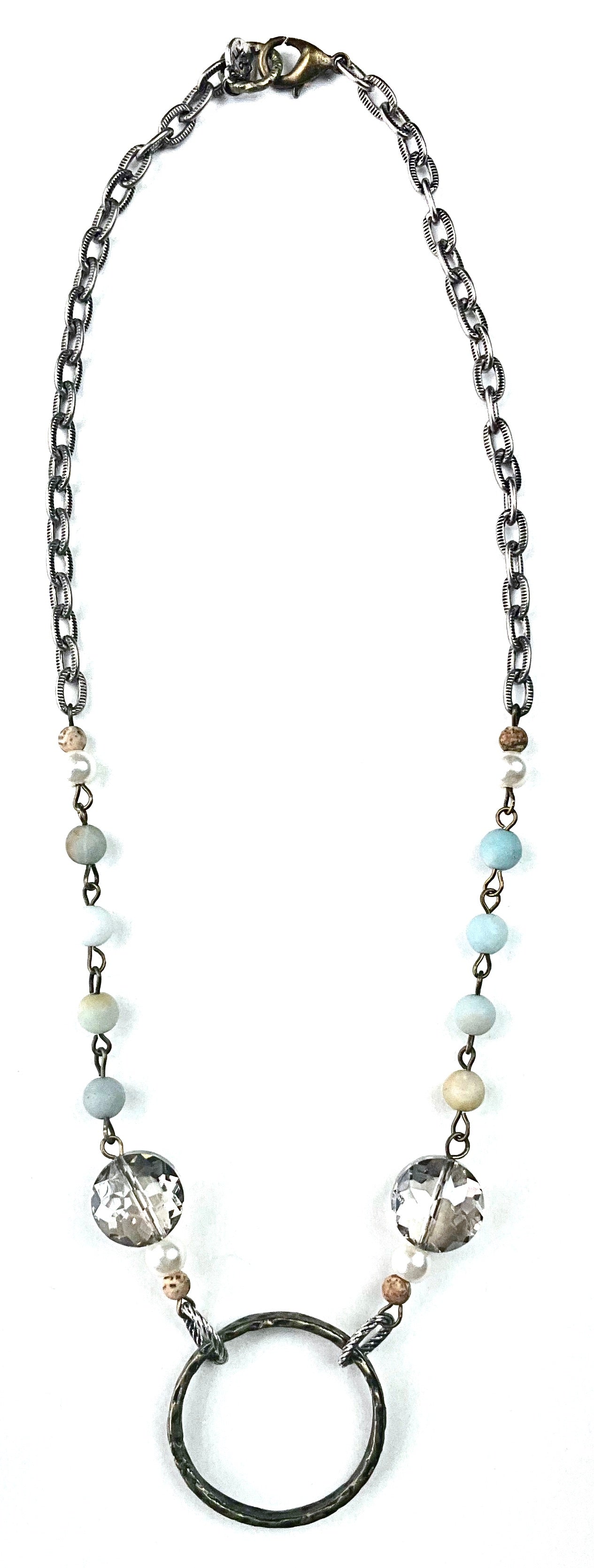 Blue Beaded Center Hoop Necklace