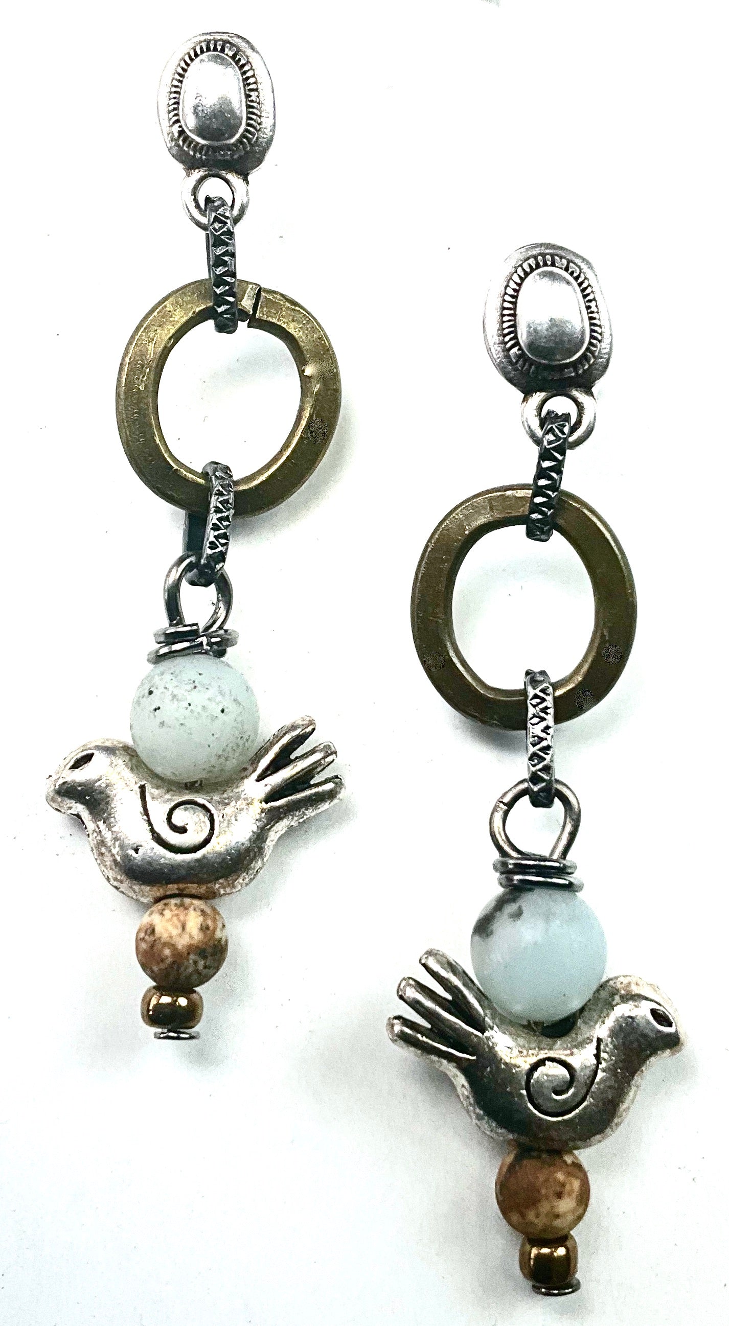 Post with Bird Dangle Earring