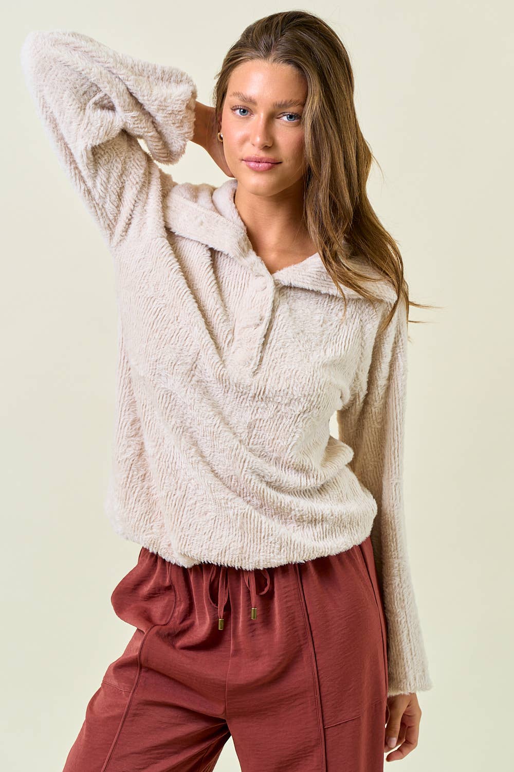 Champagne Fuzzy Pullover Shirt