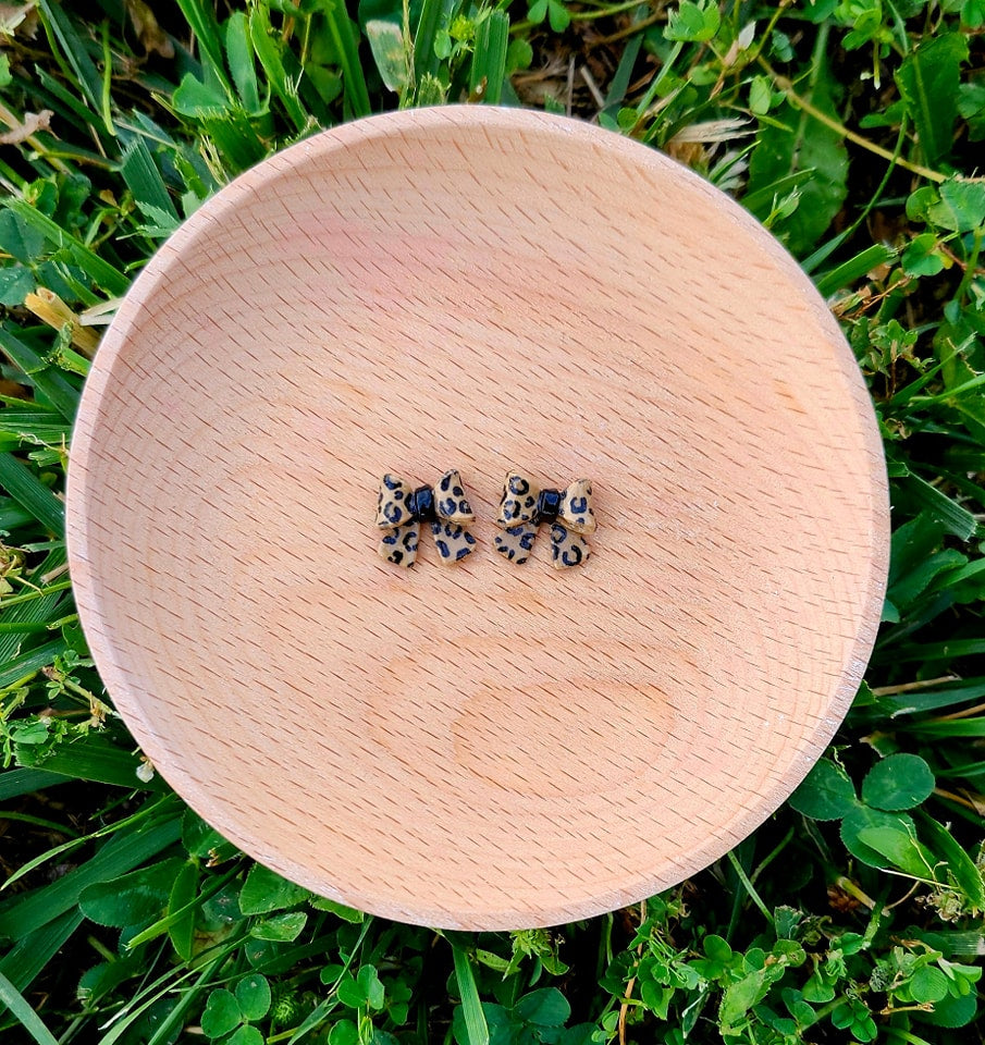 Clay Leopard Bow Stud Earrings