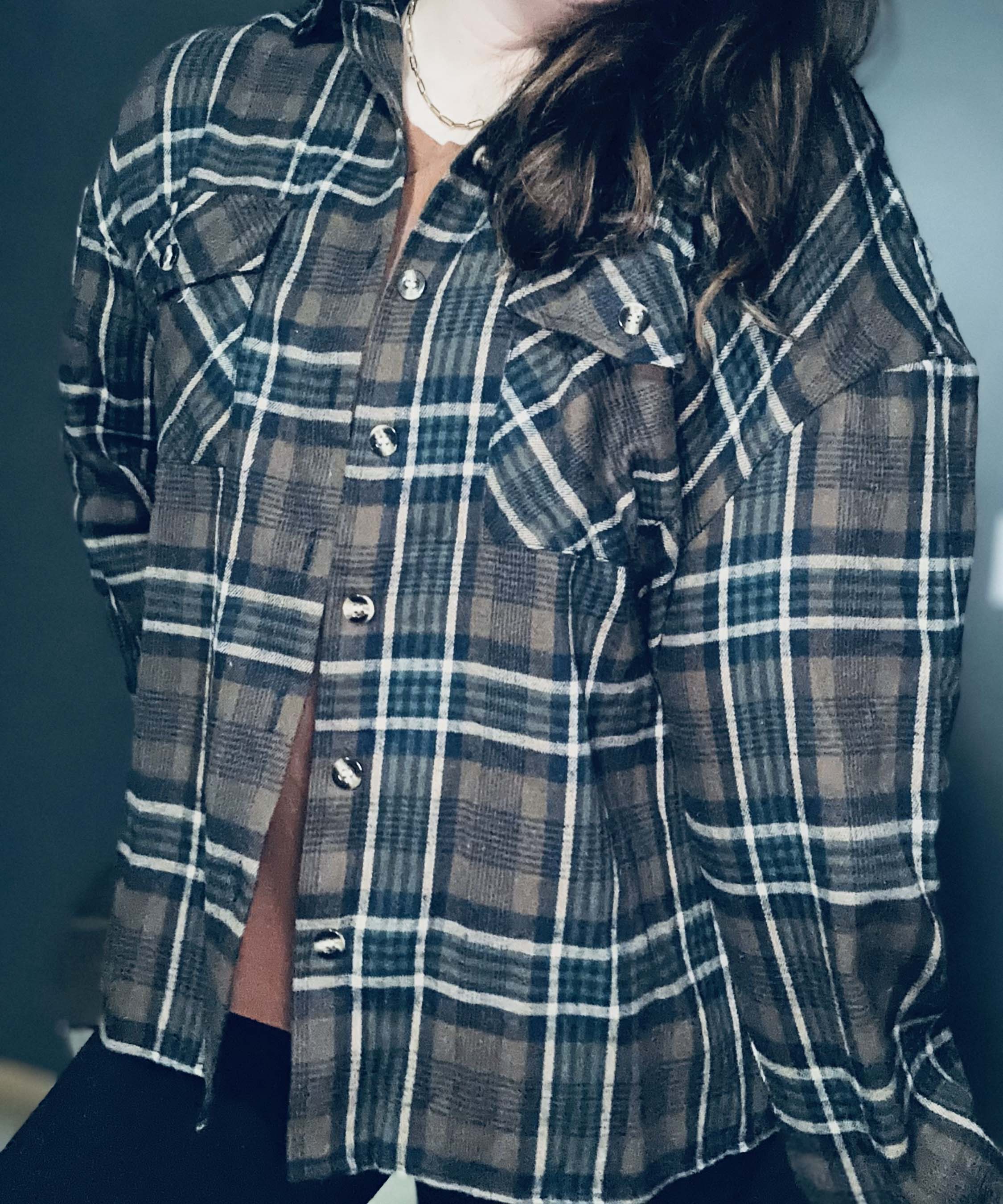 Collared Loose-Fit Long-Sleeve Checkered Shirt