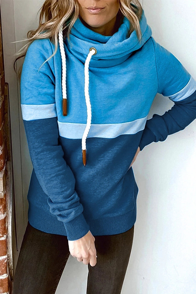 Colorblock Hooded Drawstring Sweatshirt