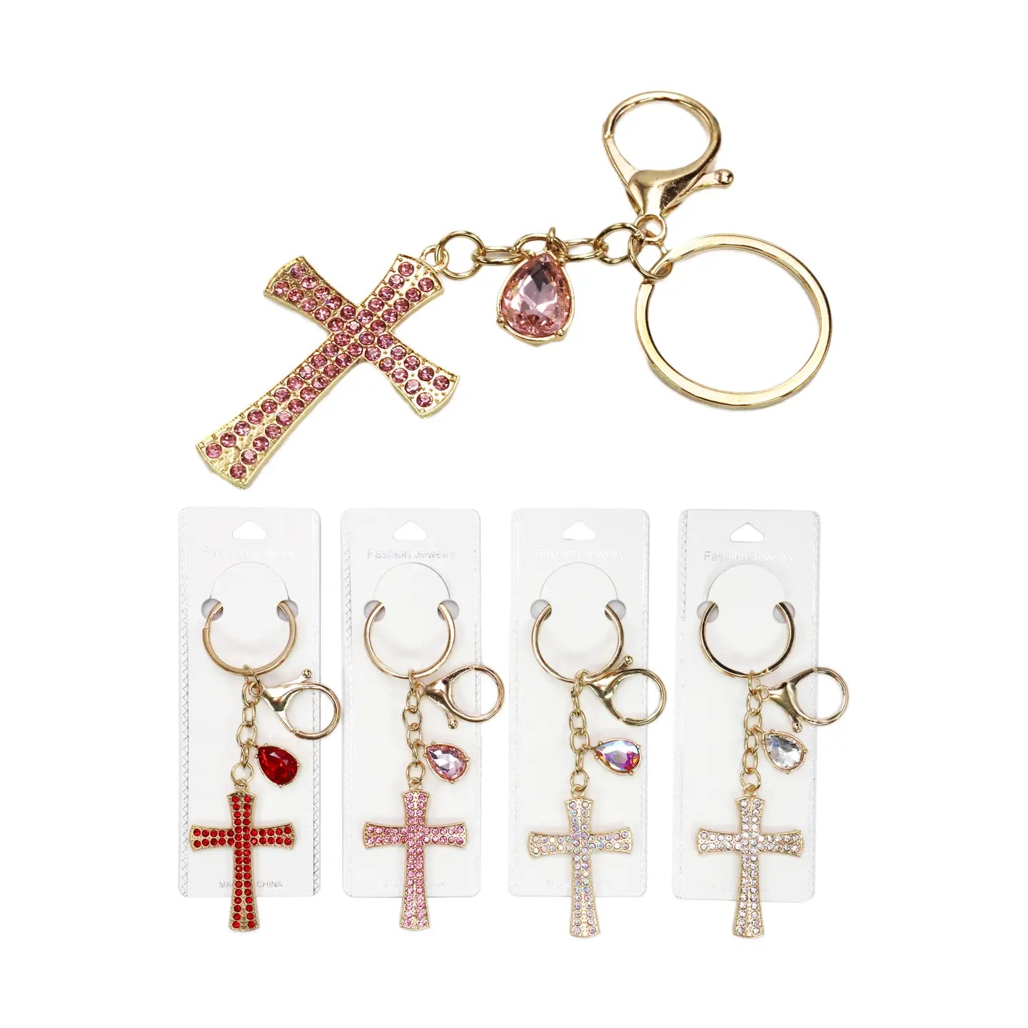 Cross Pendant Bling Rhinestone Metal Key Chain