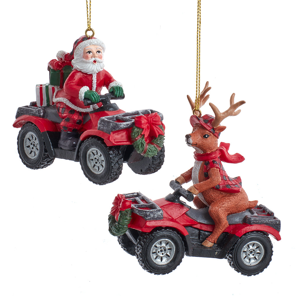 Santa & Deer On Atv Vehicle Ornament