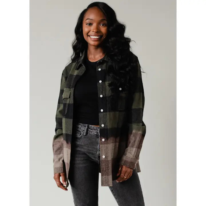 Dark Green & Black Plaid Button Up Flannel