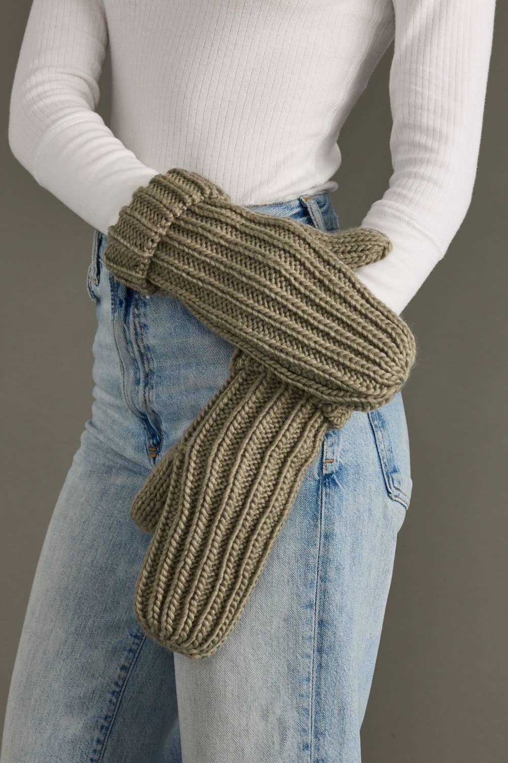 Dusty Sage Knit Mittens