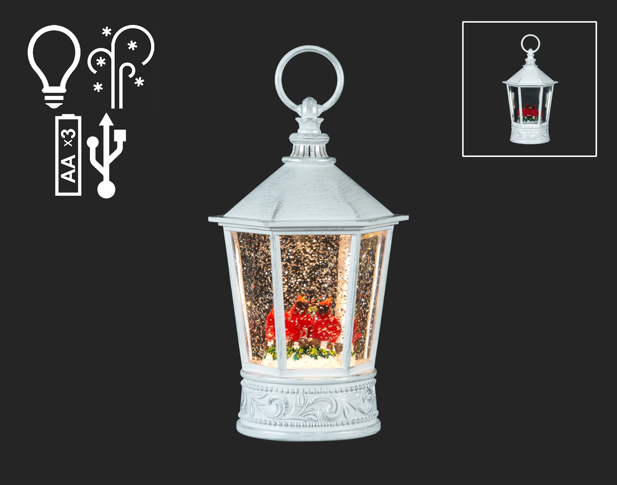 Lantern Snowglobe with Cardinals