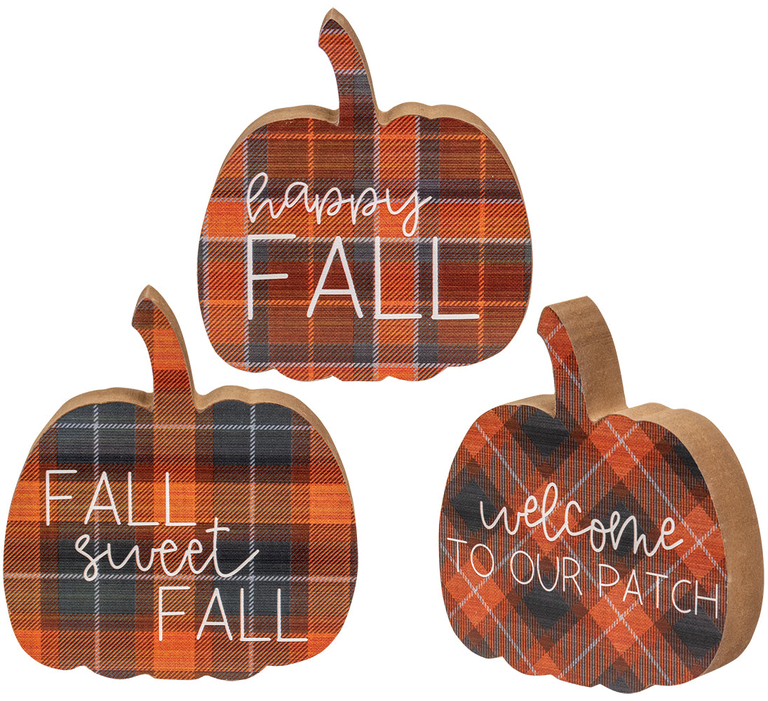 Fall Sweet Fall Plaid Pumpkin Chunky Sitter