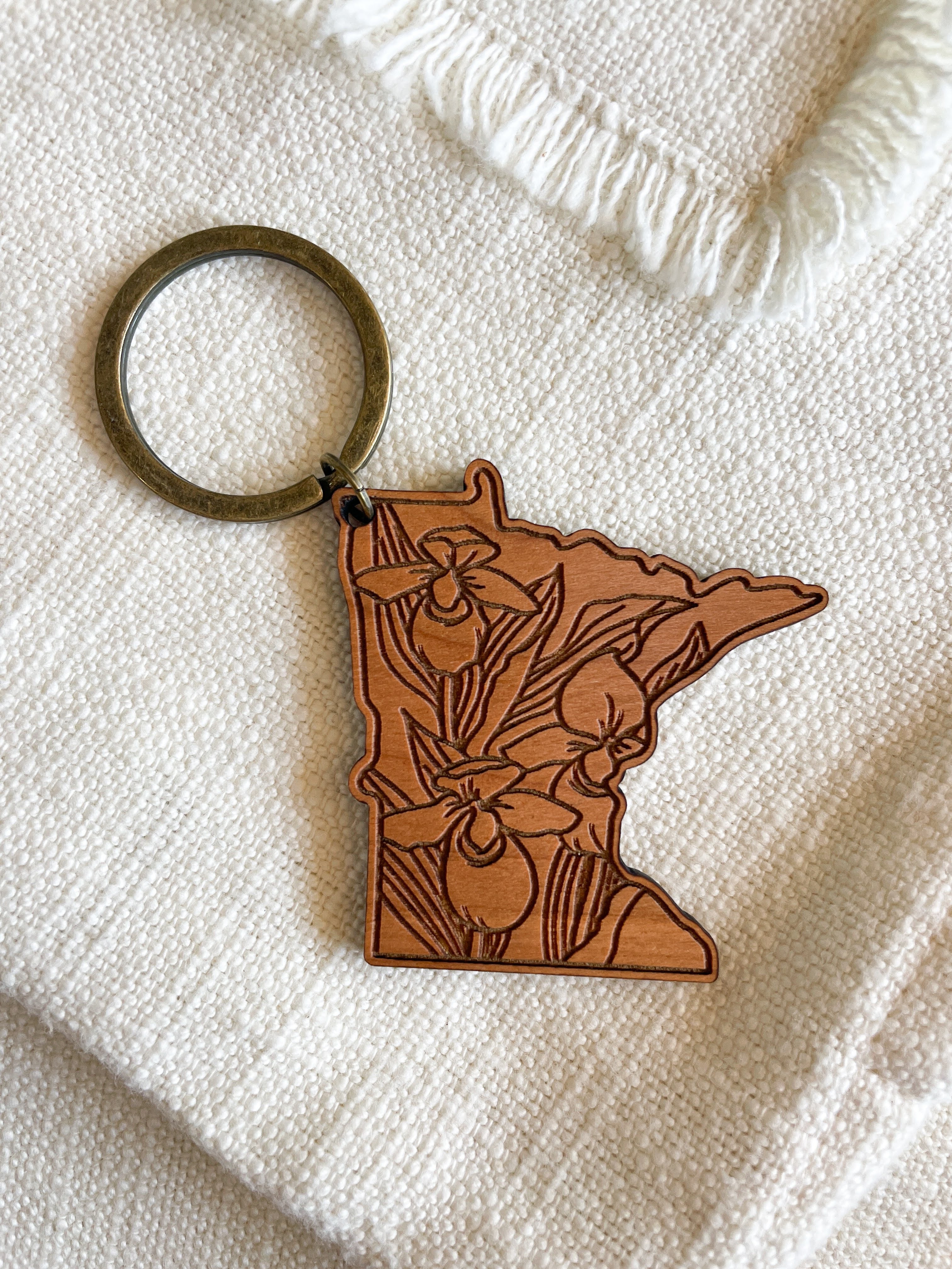 State Flower Wood Engraved Keychains