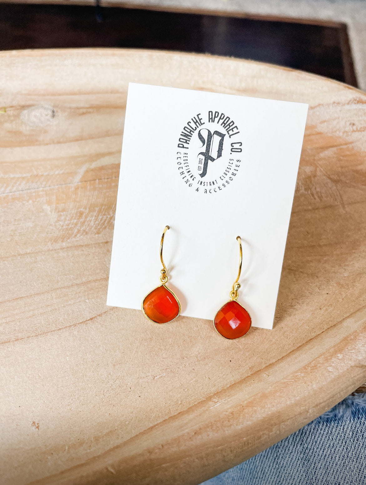 Gold Dangle Earrings with Orange Stone