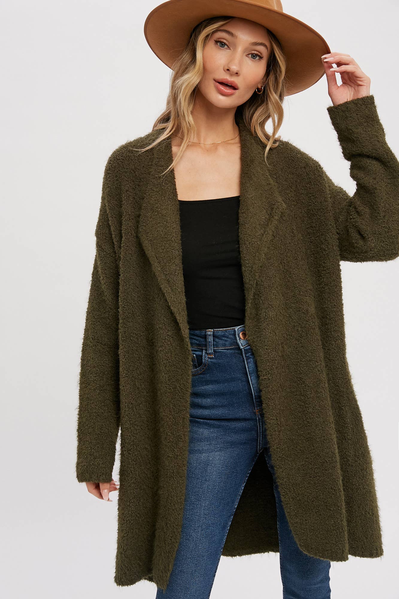 Fuzzy Drape Front Cardigan