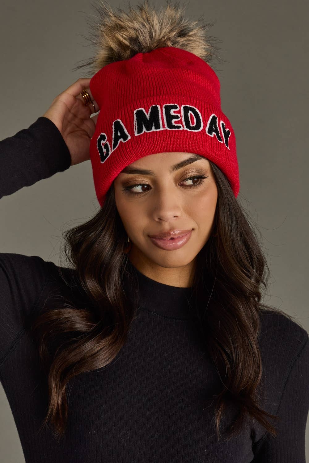 Game Day Red & Black Pom Beanie