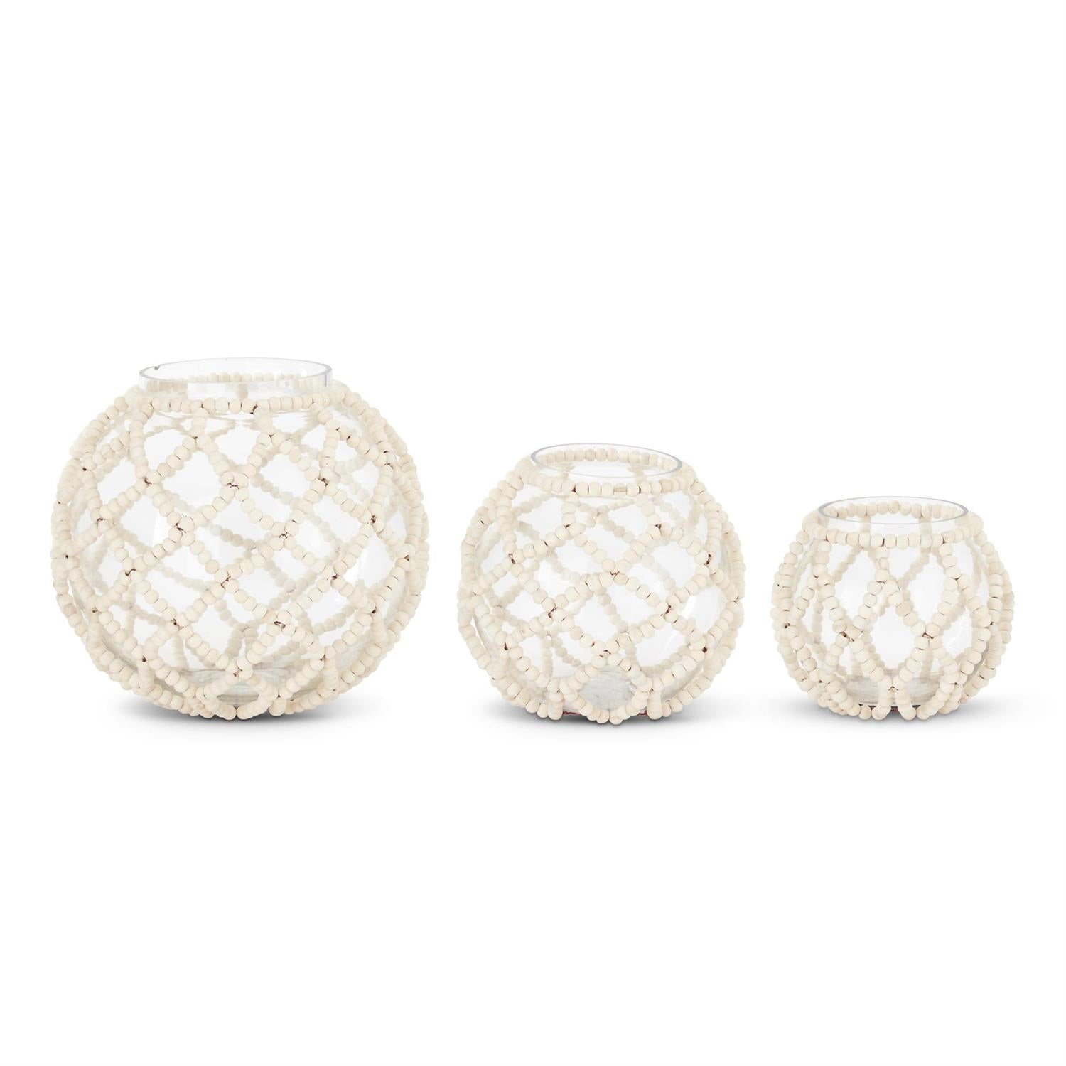 Glass Vase w/Wood Bead Netting