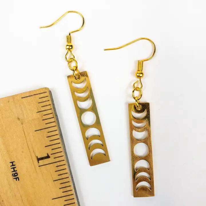Gold Moon Phase Bar Boho Earrings