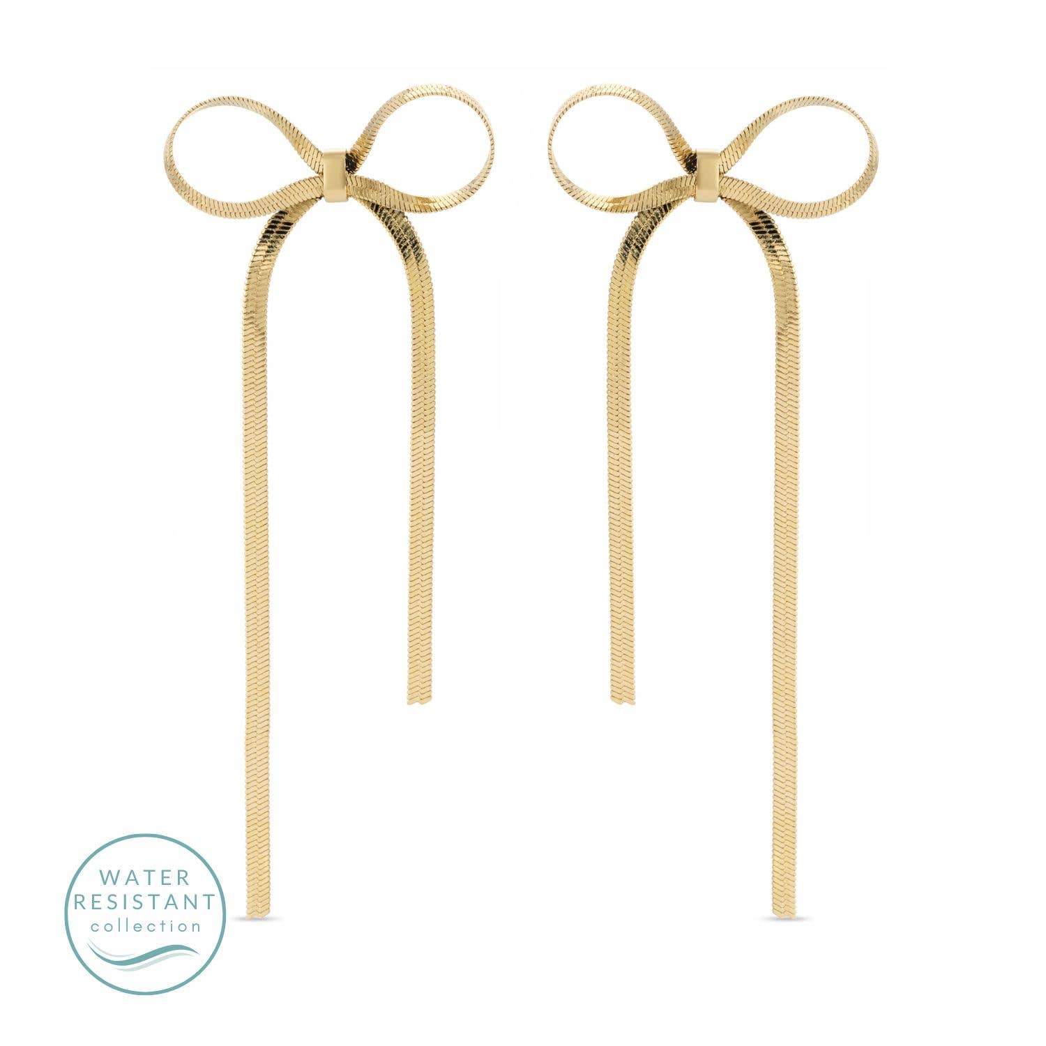 Gold Flowy Long Bow Earrings