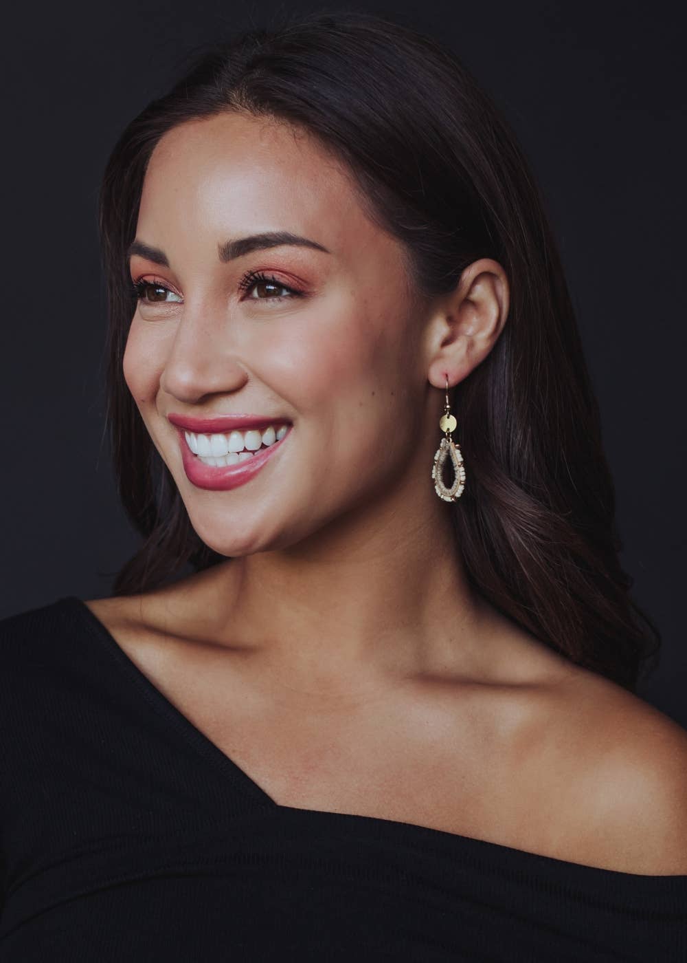 Gold, Taupe & Cream Beaded Earrings