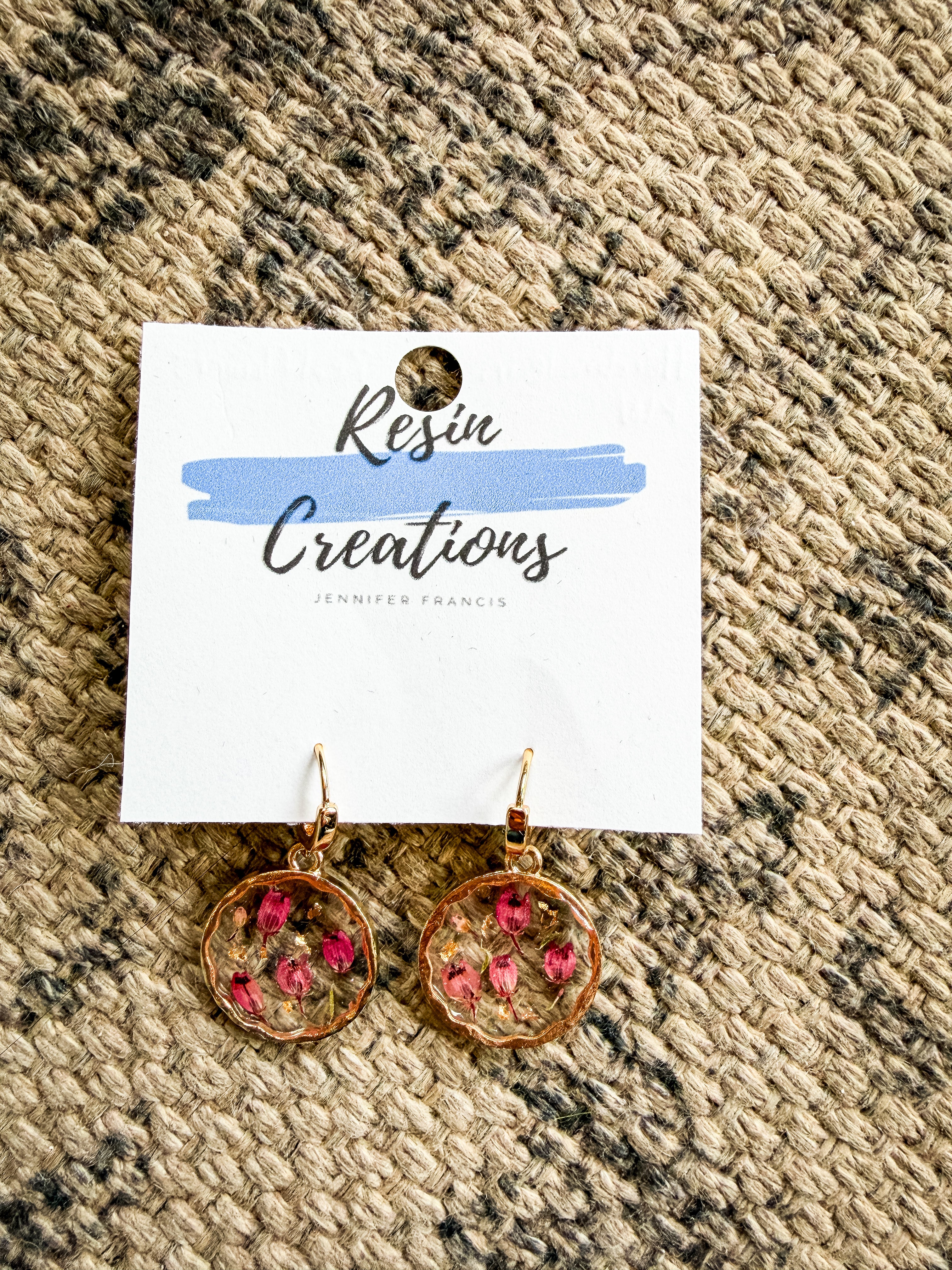 Handmade Gold Resin Floral Hoop Earrings With Scalloped Circle