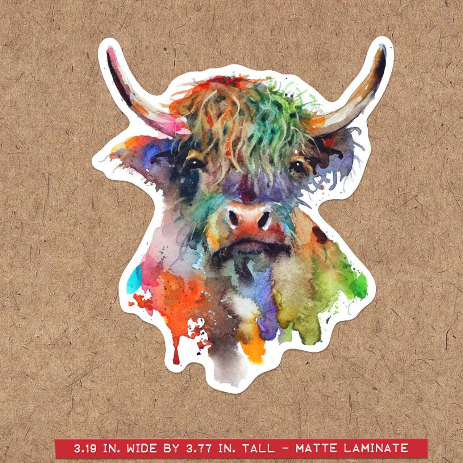 Highland Cow Watercolor Sticker