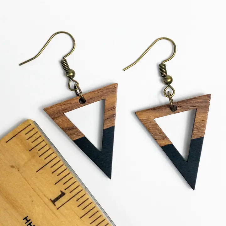 Hollow Triangle Wood Resin Earrings