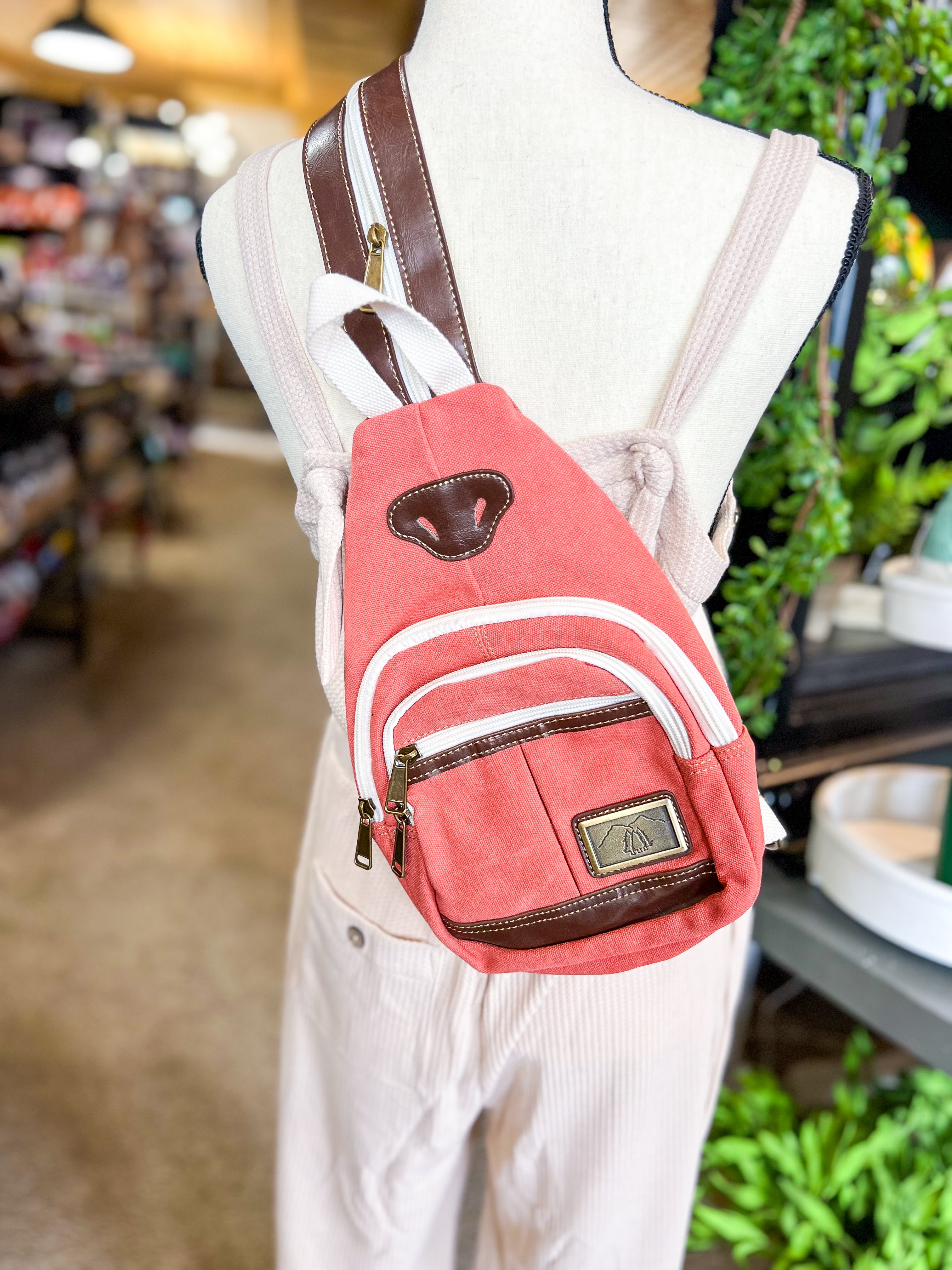 Coral Canvas Sling Backpack