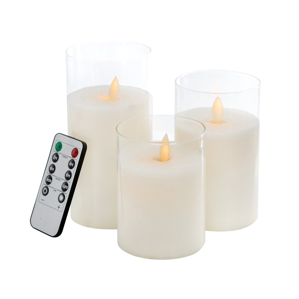LED White Wax Candle in Glass  Hurricane