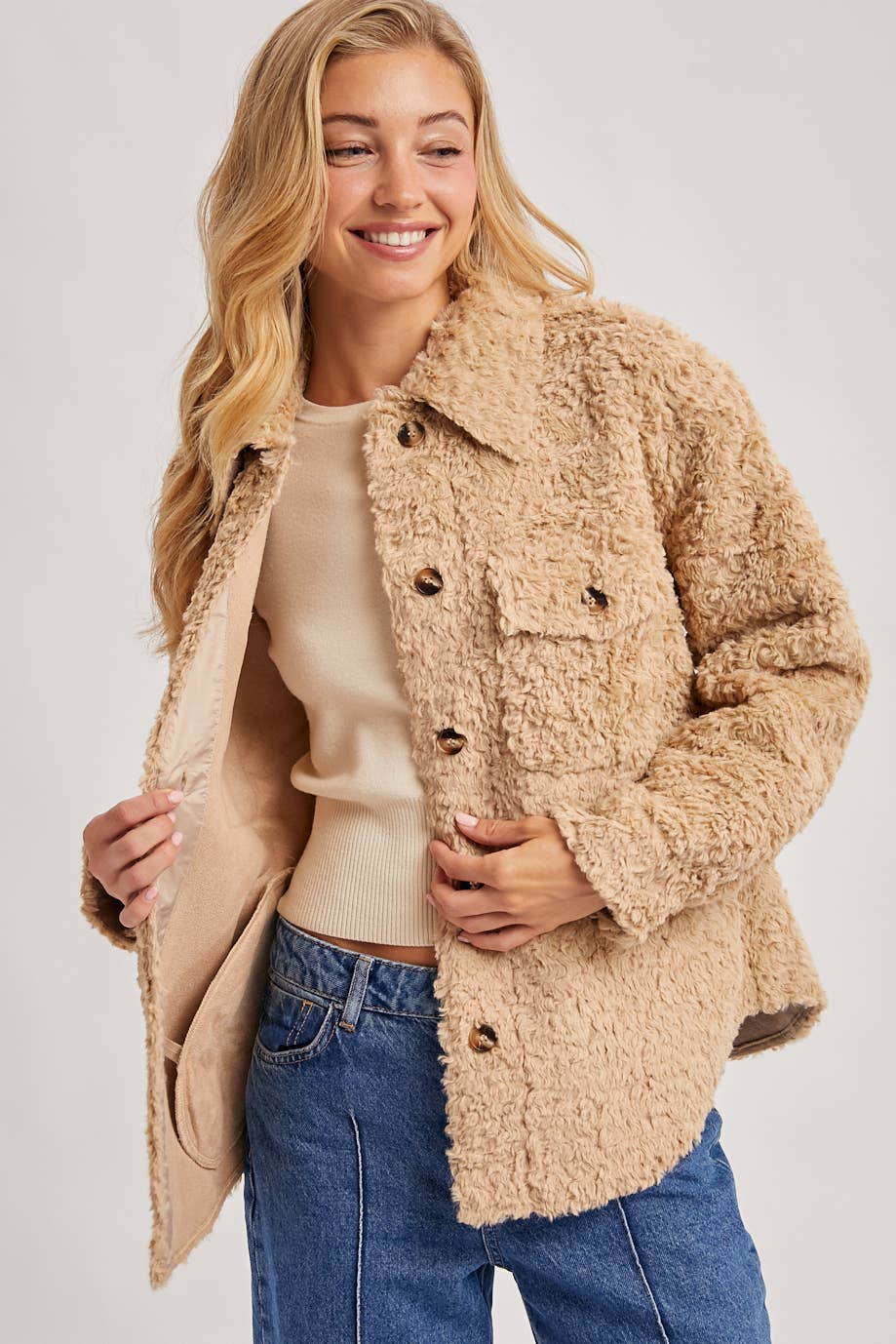Latte Boucle Woven Jacket