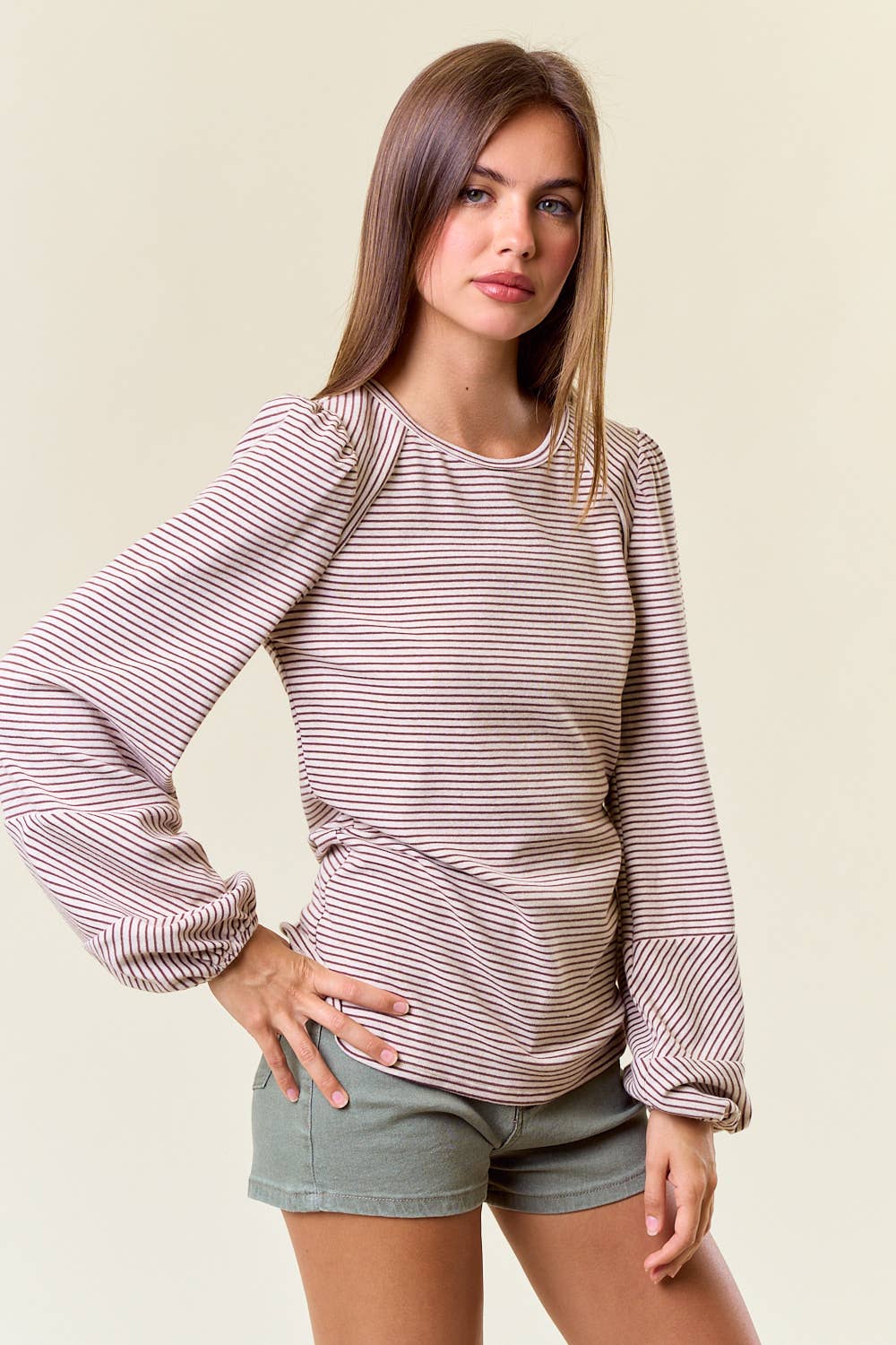 Lavender Round Neck Bubble Long Sleeve Top