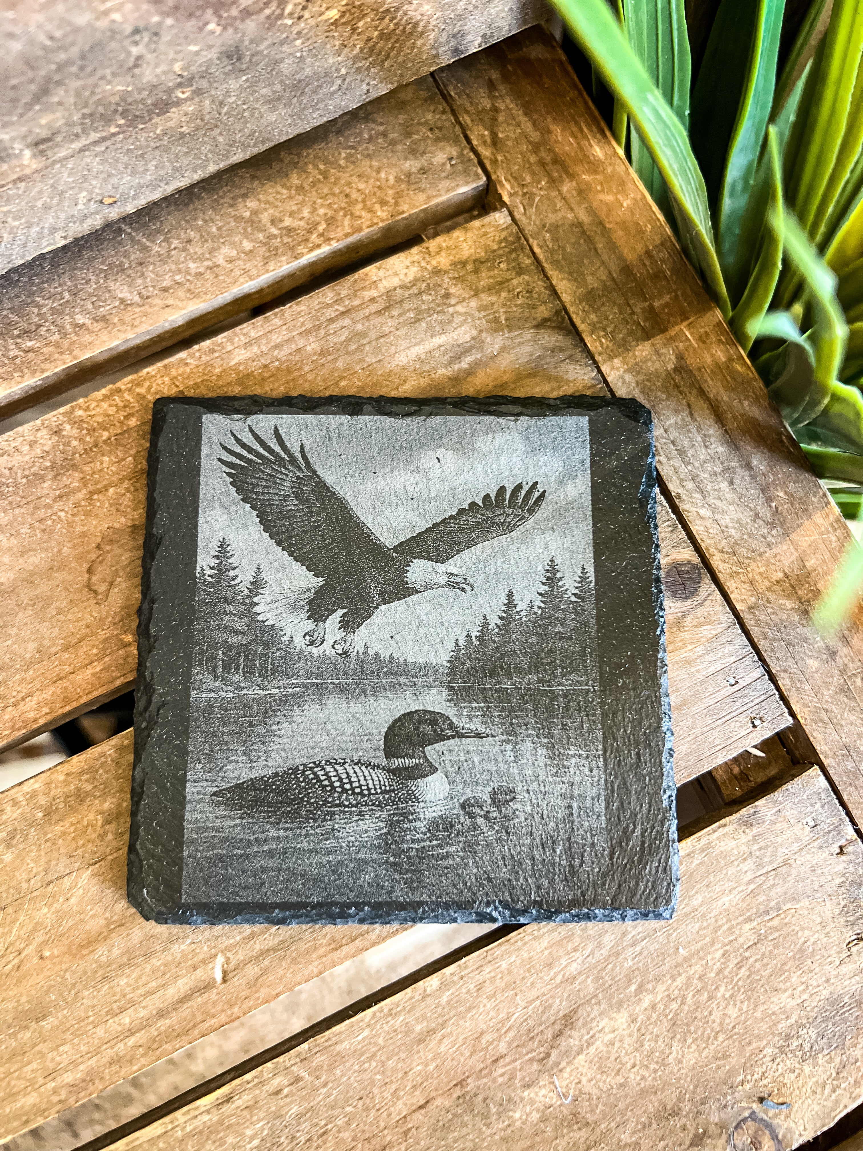 Loon & Flying Eagle Engraved Coaster