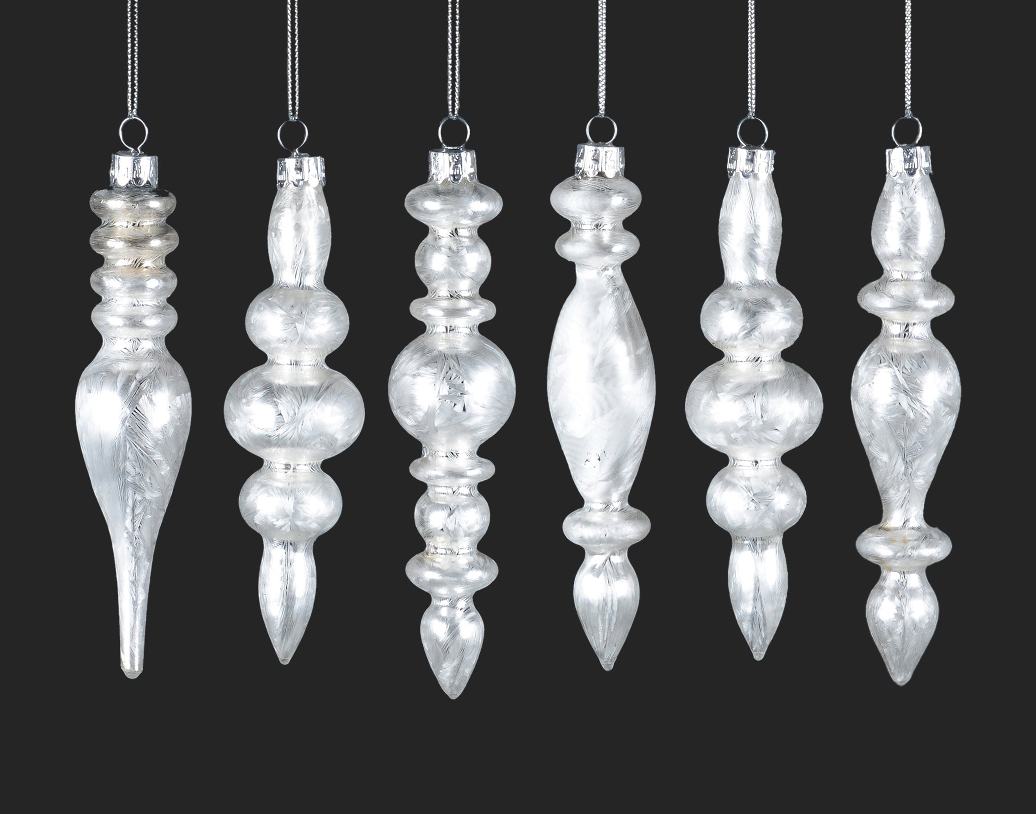 White Frosted Finials Ornament Set