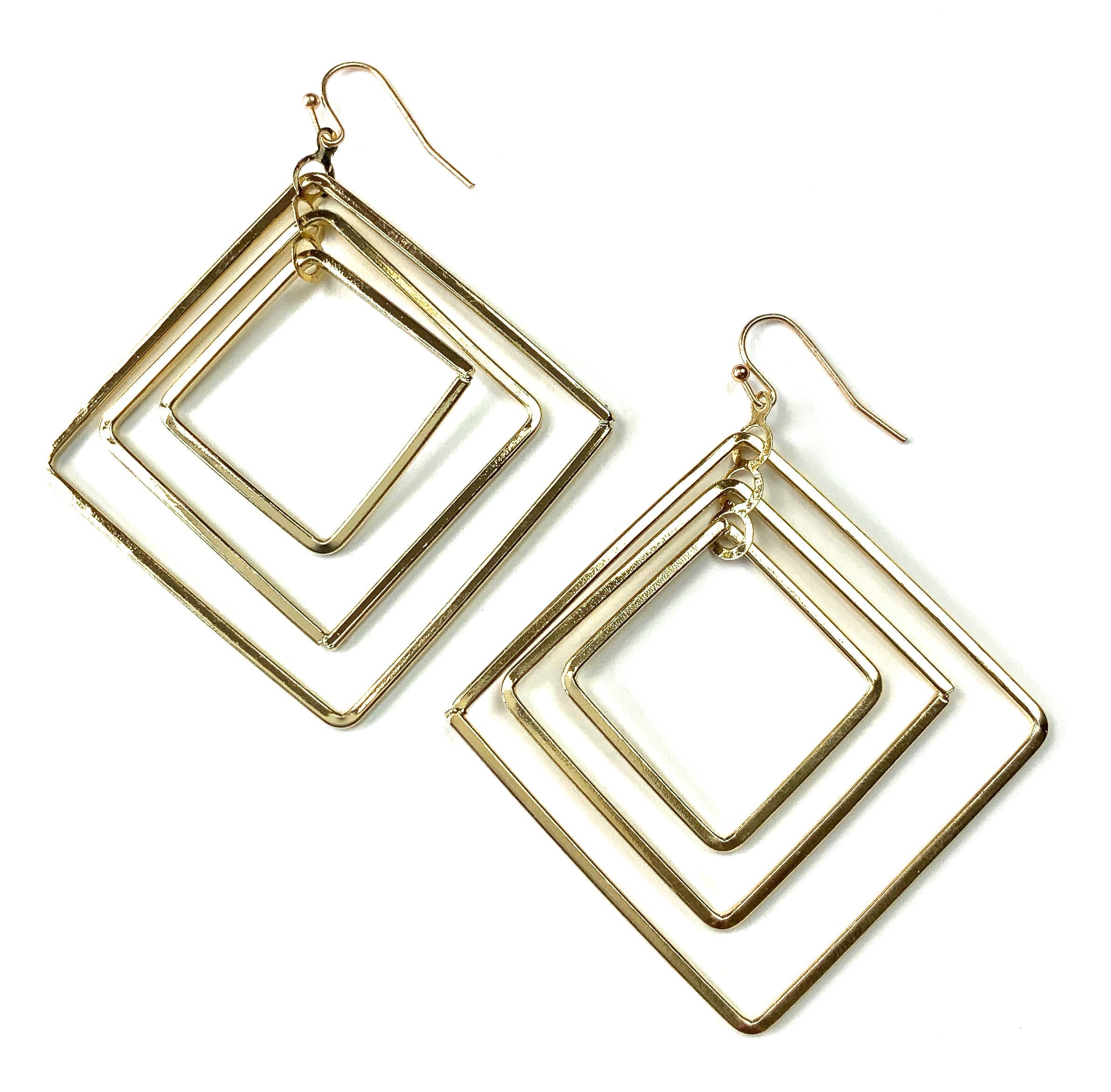 Gold Graduating Squares Dangle Earrings