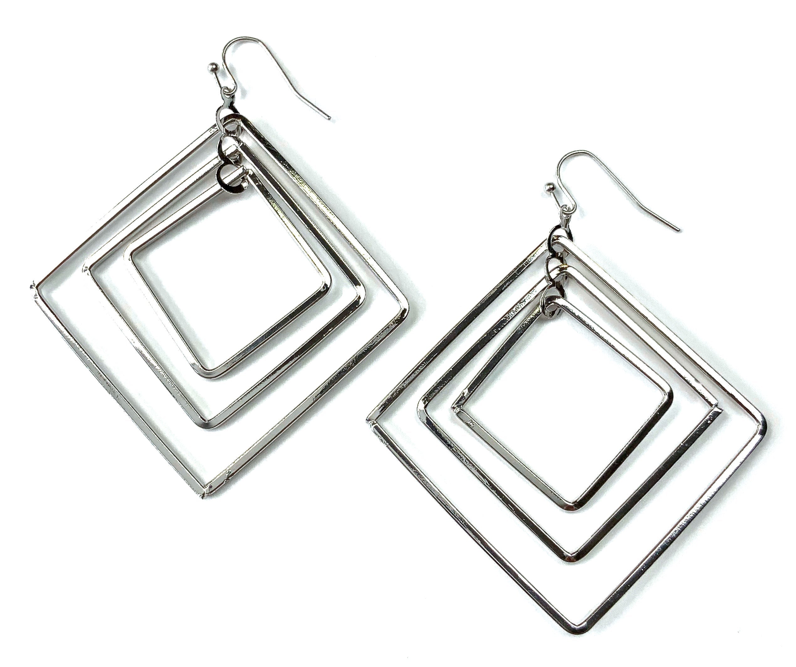 Silver Graduating Squares Dangle Earrings