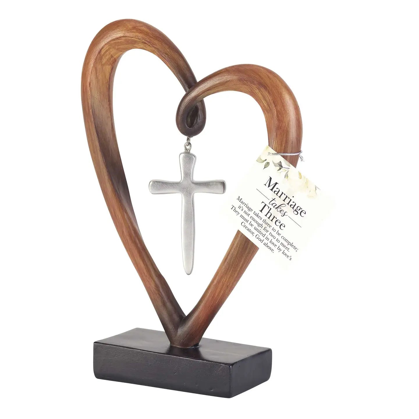 Marriage Takes Three Heart Silver Cross Tabletop Figurine