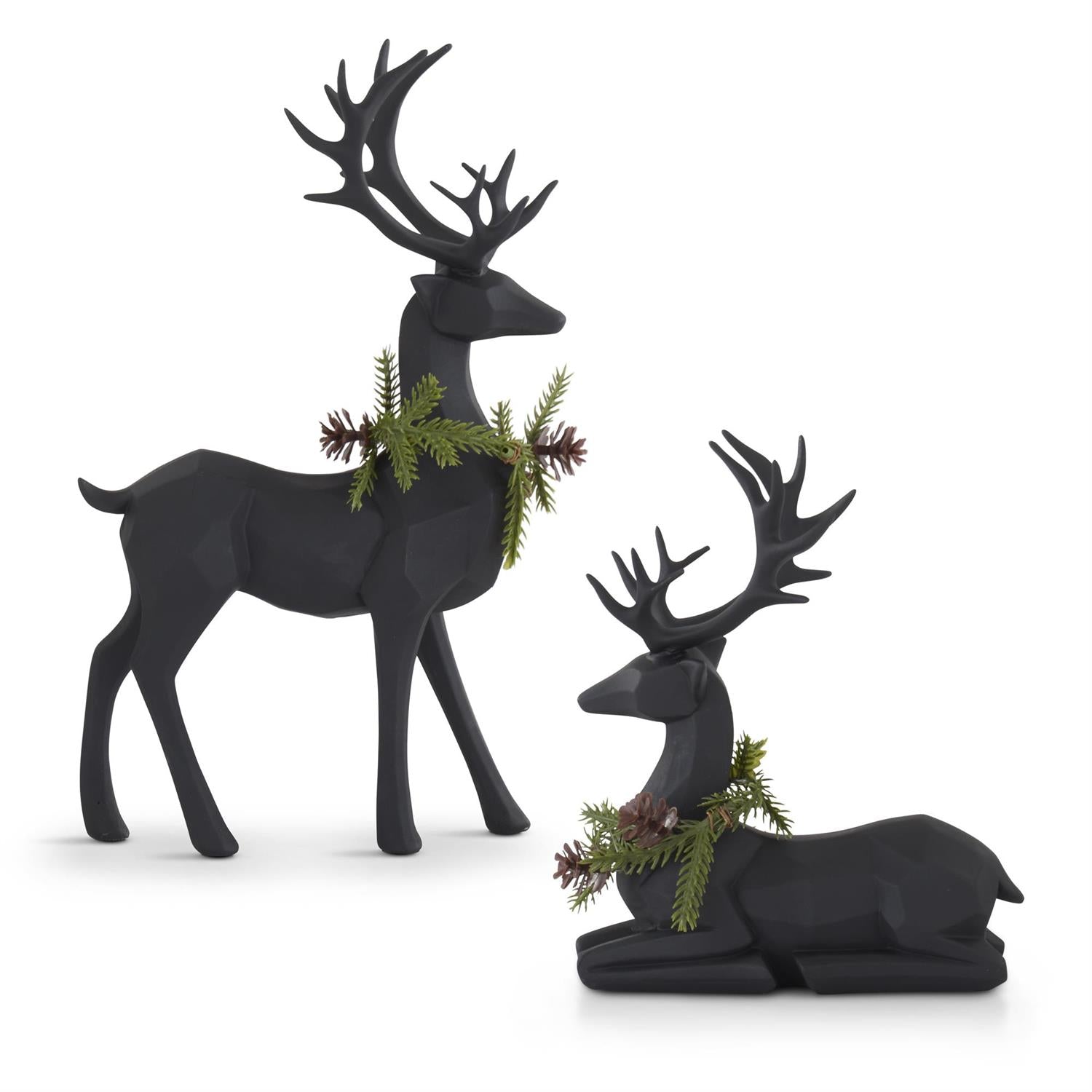 Matte Black Deer with Pine Wreath