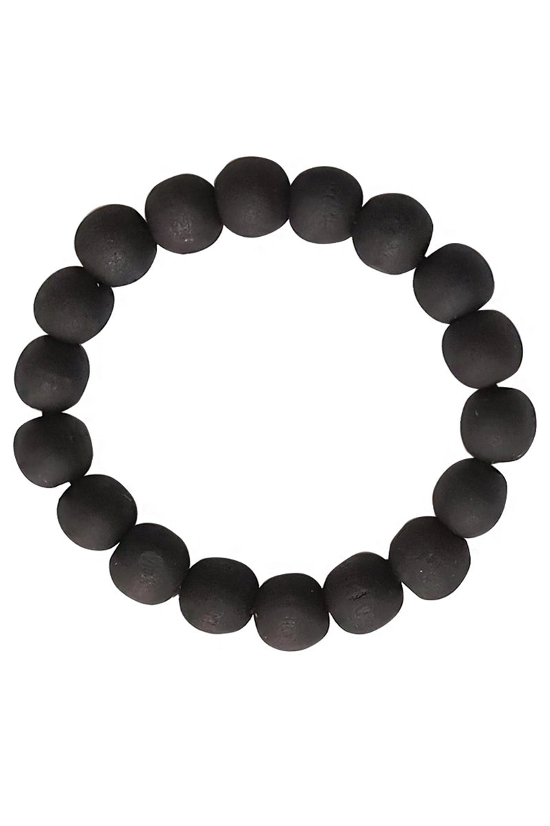 Matte Black Wood Beaded Stretch Zen Chakra Bracelet