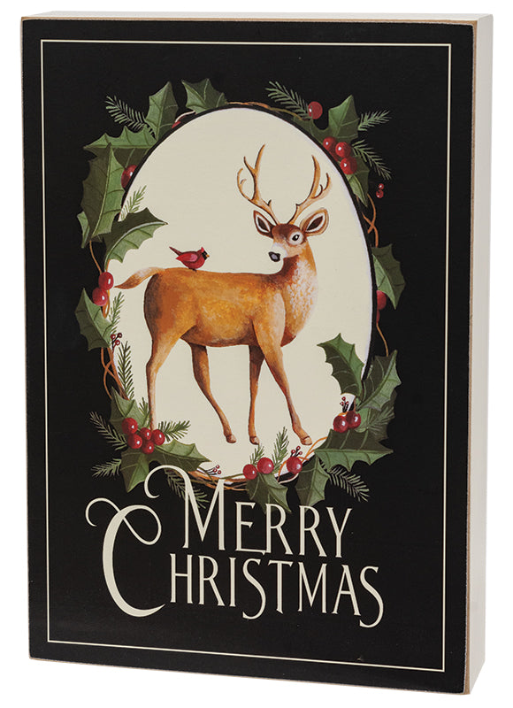 Merry Christmas Deer & Cardinal Box Sign